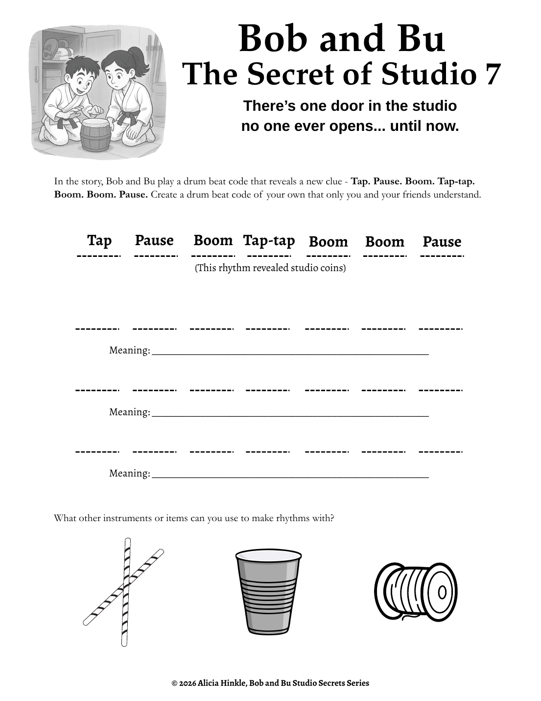 Preview of The Secret of Studio 7 printable drum-beat code activity
